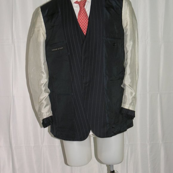 Arthur & Fox Flat Front Blue Striped Two Button Suit 44R - Picture 9 of 13